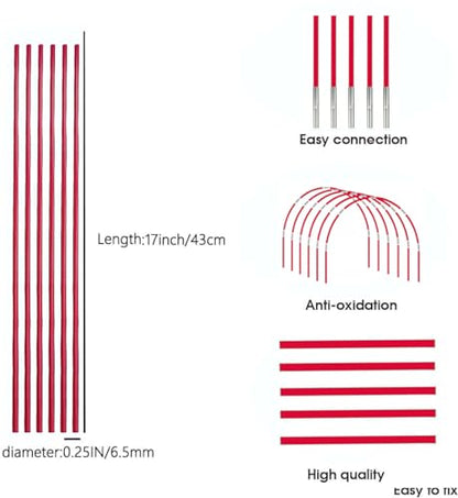 DIY Poles for Bike Tent, Tent Pole Replacement, Tent Bar Support Rod Awning Frame Kit for Hiking and Camping Tarp, Long Approximately 52ft, Diameter - 6.5mm, Plant Grow Tunnel,36 Packs - color: 17 inches- 36 packs( red )