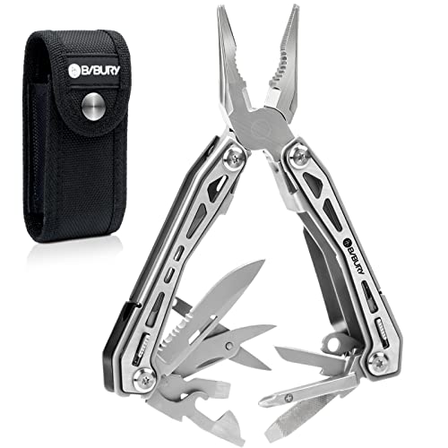 BIBURY Multitools BI2043, 17-in-1 Portable Multitool Foldable Spring-Loaded Pliers with Scissors, Can Opener & Screwdriver, Safety Locking EDC Tools for Camping Outdoor Activities Home Repair (Black) - size: 17-IN-1 Black