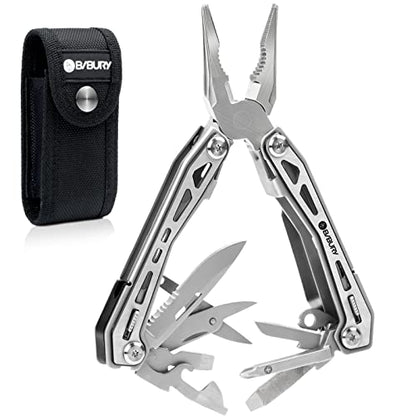 BIBURY Multitools BI2043, 17-in-1 Portable Multitool Foldable Spring-Loaded Pliers with Scissors, Can Opener & Screwdriver, Safety Locking EDC Tools for Camping Outdoor Activities Home Repair (Black) - size: 17-IN-1 Black
