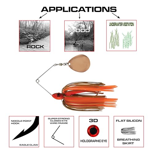 Redman Spinner Bait by Jimmy Houston, 3/8 Ounce Colorado Spinnerbait - color: Orange/Brown