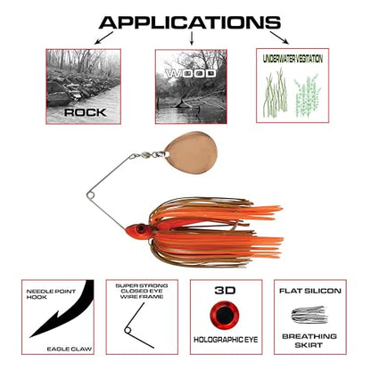 Redman Spinner Bait by Jimmy Houston, 3/8 Ounce Colorado Spinnerbait - color: Orange/Brown