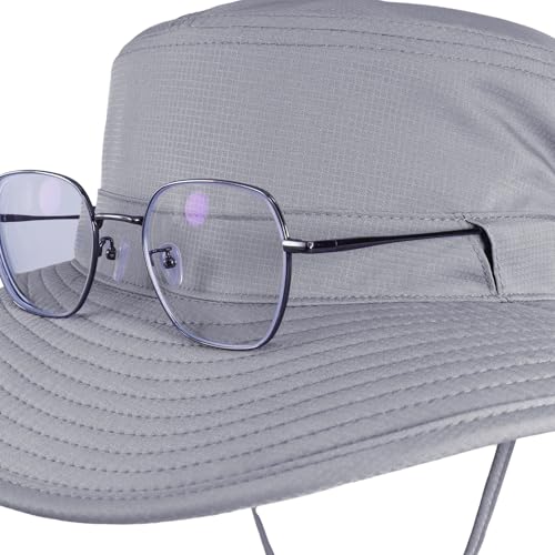 Connectyle Men's Wide Brim Sun Hat with Neck Flap UPF 50+ Packable Breathable Boonie Bucket Hat for Fishing Hiking Safari - color: Light Grey