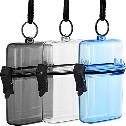 Outus 3 Pcs Waterproof ID Badge Holder Case with Waterproof Buckle 4.72 x 2.95 x 1.57 Inches Floating Sport Case Locker with Adjustable Hanging Rope Plastic Card Dry Box(Clear, Gray, Blue, Classic) - color: Clear, Gray, Blue, size: 4.72 x 2.95 x 1.57 Inch