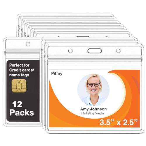 Clear ID Holder for Lanyard - ID Card Holder Waterproof (Inches, 3.5 x 2.25 Horizontal 12 Pack)