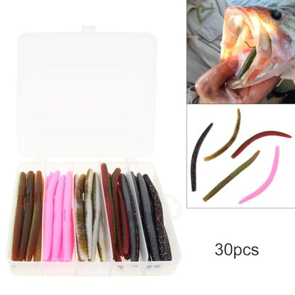 30pcs Soft Plastic Bait Bass Fishing Lure, Senko Worms Wacky Worm Rig Worms Fishing Lure Kit for Bass Trout Salmon Walleye Fishing Worms Lures