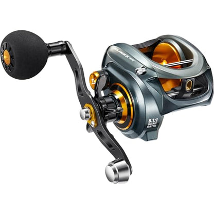 Piscifun Alinox 400 Baitcaster Fishing Reel, 38Lbs Max Drag Aluminum Alloy Frame Baitcasting Reel, Available in 6.6:1/8.1:1 Gear Ratio, Freshwater and Saltwater Low Profile Casting Reel for Musky - color: Gray - 8.1:1, style: Right Hand Retrieve