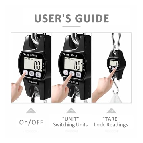 Digital Hanging Scale 660 Lb 300 Kg, Handheld Mini Crane with Hooks for Farm Hunting Fishing Outdoor(Black) - color: Black