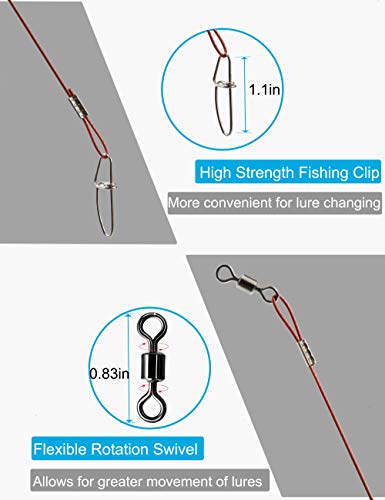 Fishing Leaders Line Steel Leaders Fishing Saltwater 125LB Fishing Leaders with Swivels and Snaps, 19.68in - color: Red