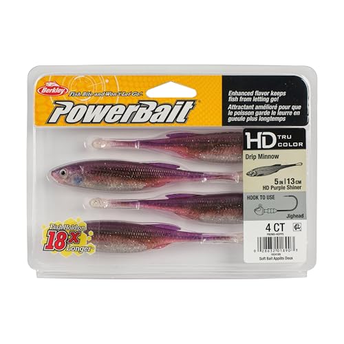 Berkley PowerBait Drip Minnow Fishing Soft Bait - color: HD Purple Shiner, size: 5"