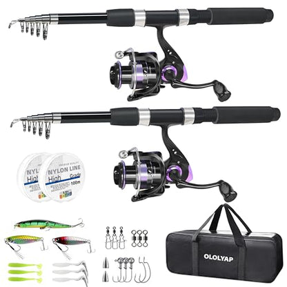 Fishing Pole Combo 2PCS Telescopic Fishing Rod and Aluminum Reel Combos with Carrier Bag Sea Saltwater Freshwater Fishing Rod Reel Kits