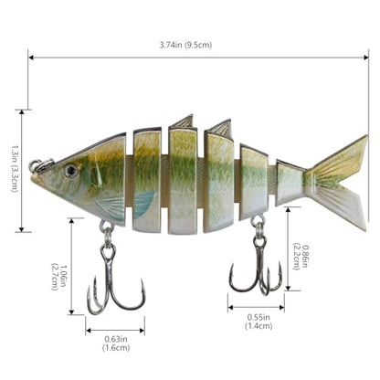 BASSDASH Bone Swimbait Multi Jointed Hard Fishing Lure for Bass Trout Bluegill Pike with Angled Cut Segments - color: Emerald Shiner