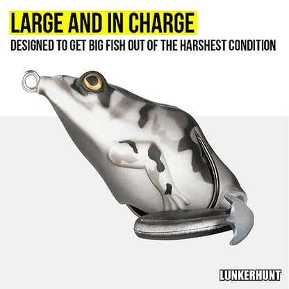 Lunkerhunt - Topwater Fishing Lures for Bass Trout Fishing | Combat Frog Lure for Big Fish | Award Winning Hollow Body Frog Fishing Bait with Weedless Hooks - color: Zulu