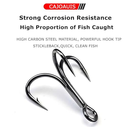CAJOAUIS100pcs Fishing Treble Hooks Sharp Black Treble Fishing Hooks Round Bend Strong High Carbon Steel Barbed Fish Hook for Catfish Bass Trout Freshwater Saltwater Size: 2#-12# - size: 10#-100pcs