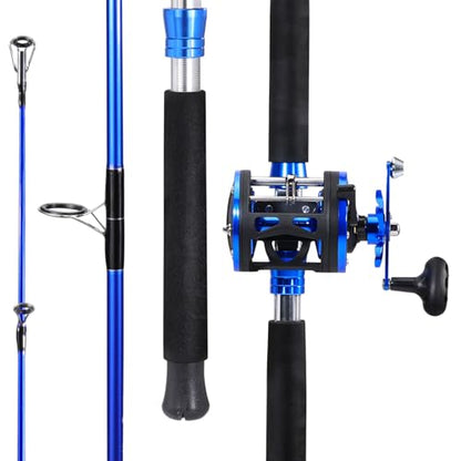 Sougayilang Fishing Rod Combo, 2-Piece Trolling Fishing Reel Combo with 3.8:1 Gear Ratio & 3+1 Bearings, Aluminum Reel Seat for Saltwater/Big Game Fish - color: LDT40-Right Handed