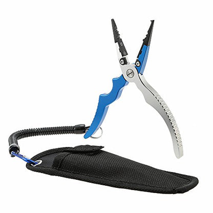 Aluminum Fishing Pliers Split Cutters Hooks Remover Fishing Holder Tackle with Oxford Sheath and Security Landyard (blue) - color: Blue