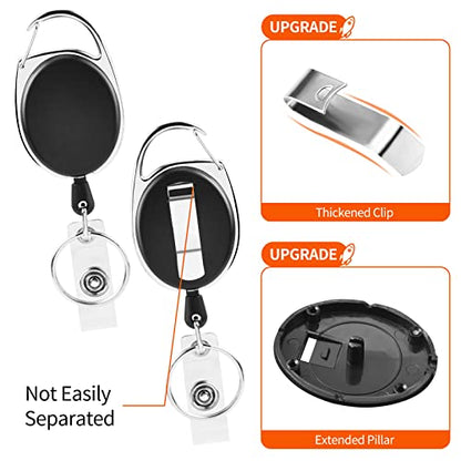 2 Pack ID Badge Holder,Badge Holder Retractable Clip with Carabiner Reel Clip and Key Ring for Men and Women - style: Black-2pcs with ID hold