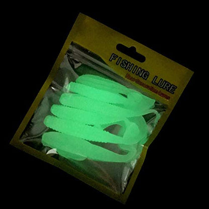 6pcs/lot Paddle Tail Soft Grubs Glow in Dark T Tail Lure Jig Head Soft Lure for Bass Fishing Mandarin Fishing