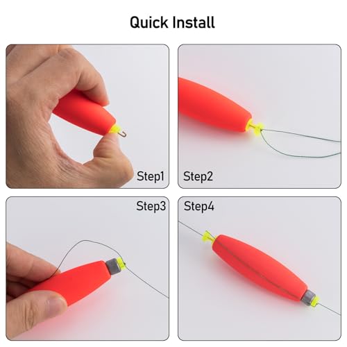 Dr.Fish Cigar Fishing Bobbers Weighted Fishing Floats EVA Foam Snap-On Spring Floats Fly Sea Boat Fishing for Bass Trout Panfish Bluegills - color: Red-5 Pack, size: 3"