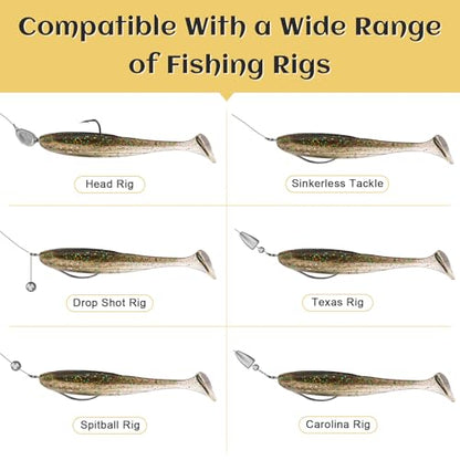 30pcs Soft Plastic Fishing Lures Paddle Tail Swimbaits Soft Baits Lure for Bass Crappie Trout Shad Freshwater Saltwater Fishing Mixed 3.5 Inch 4.7 Inch Swim Bait Kit with Box - color: White, Black, Pink, Orange, Yellow