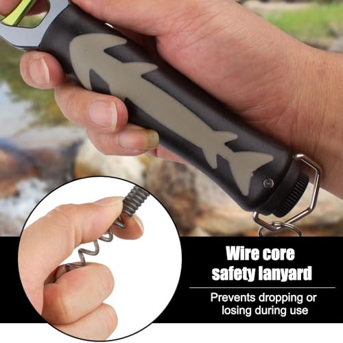 Fish Lip Gripper, Aluminium Alloy Fishing Grabber Non-Slip Fish Lip Grip Tool with Weight Scale & Anti-Lost Rope for Outdoor Fishing - color: Gray