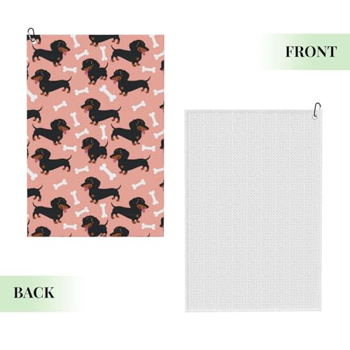 Supdreamc Golf Bag Towel 24x16 Inches with Carabiner Clip, Wiener Dog Dachshund Pet Dogs Pink, Highly Absorbent Fast Drying Microfiber for Golf Cart & On-Course Use - color: Style (104)