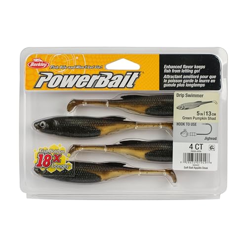 Berkley PowerBait Drip Swimmer Fishing Soft Bait - color: Green Pumpkin Shad, size: 5"