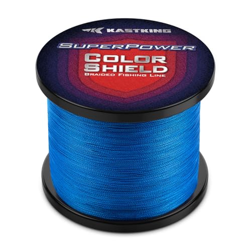 KastKing Superpower ColorShield Braided Fishing Line - Colorfast Braided Line, 100% Solution Dyed UHMWPE Fiber, Smooth & Strong Superline, Near Zero Stretch, Sensitive, High Abrasion Resistance - color: X4-Blue, size: 15LB-(300yds）