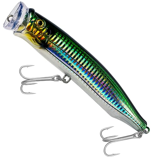 THKFISH Popper Lures Saltwater Tuna Popper Topwater Fishing Lures for Surf Fishing Bass with 3D Eyes for GT Tuna Large Fish 5.9in 1pc/3pcs - color: 1PC-GREEN