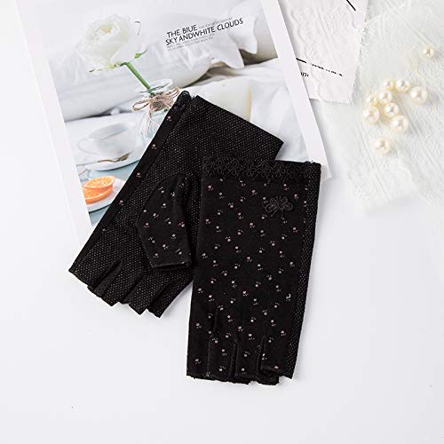 Gongxue 4 Pairs Women Sunscreen Fingerless Gloves UV Protection Driving Riding Fishing Cotton Mittens - color: Black