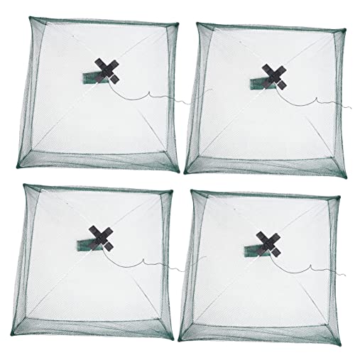 4Pcs Automatic Folding Fishing Net Portable Fishing Landing Net Foldable Mesh Trap for Crayfish Crab Minnow Freshwater and Saltwater