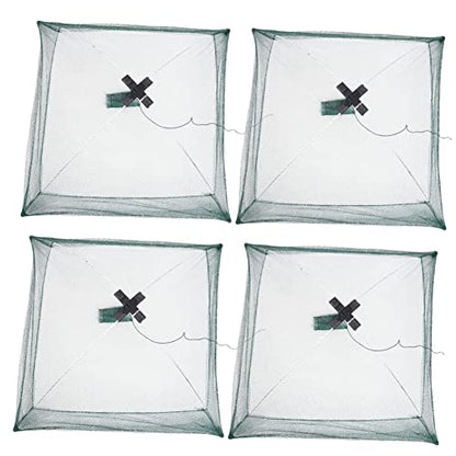 4Pcs Automatic Folding Fishing Net Portable Fishing Landing Net Foldable Mesh Trap for Crayfish Crab Minnow Freshwater and Saltwater