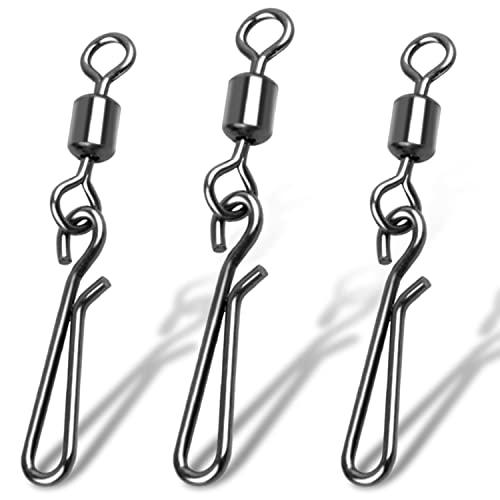 SILANON Fishing Barrel Snap Swivels,Rolling Barrel Swivels with Hanging Snaps Stainless High Strength Fishing Snap Clip Saltwater Freshwater Swivel Snap Fishing Tackle Connector - style: 8#-80pcs