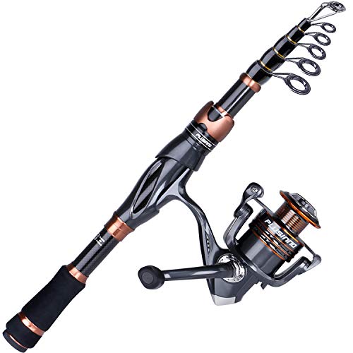 PLUSINNO Fishing Rod and Reel Combos, Bronze Warrior Toray IM6 Carbon Matrix Telescopic Fishing Rod Pole, 12 +1 Shielded Bearings Stainless Steel BB Spinning Reel, Travel Freshwater Fishing Gear - color: Fishing rod+reel(No Lures&Line), size: 2.40M / 7.87