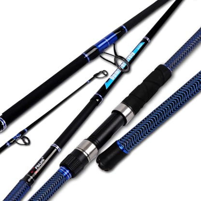 Fiblink Surf Fishing Rod Carbon Surf Spinning Rod Portable Travel Saltwater Beach Blue Surf Rod with SuperPolymer Handle 8'6"/9'/10'/12'/15' - style: 12'-4pc-h Spin