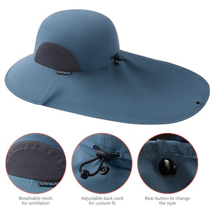 UPF 50+ Foldable Sun Hats Wide Brim with Large Neck Flap for Men Women UV Protection Gardening Fishing Beach Hat - color: Stone Blue
