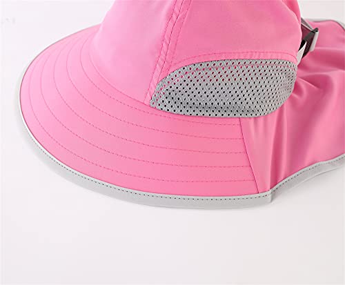 Connectyle Kids Sun Hat Adjustable Fishing Hat for Boys Grils Breathable UPF 50+ Protection Outdoor Beach Hat with Neck Flap - color: Hot Pink