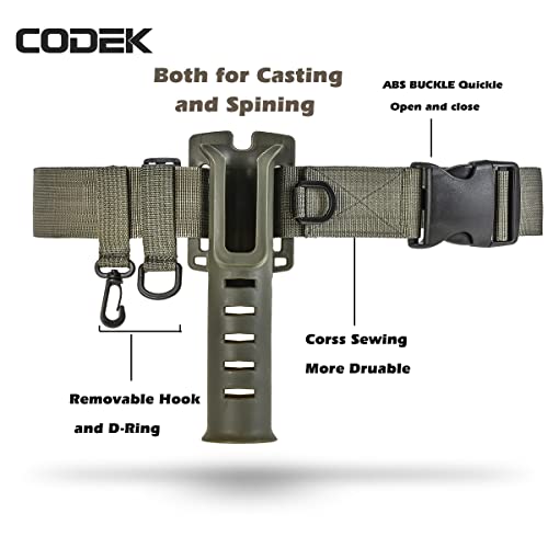 CODEK Fishing Waist Belt Rod Holder - Adjustable Wading Belt With Portable Pole Inserter for Spinning, Casting Reel, Surf, Kayak, Fly Fishing Gear Accessories - Wader Strap - style: Green