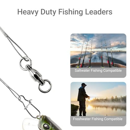 Atibin Rigs Lure Wire Leader Line Saltwater Swivels Fishing Leader Bait Wire Rigs Fishing Leaders Snap White Nickel - size: #2 (11.8in-50lb) 20pcs