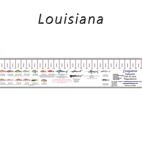 STATE COASTAL FISH RULER with FISH ID and FISHING REGULATIONS - 50 INCH RULER DECALS - style: Louisiana