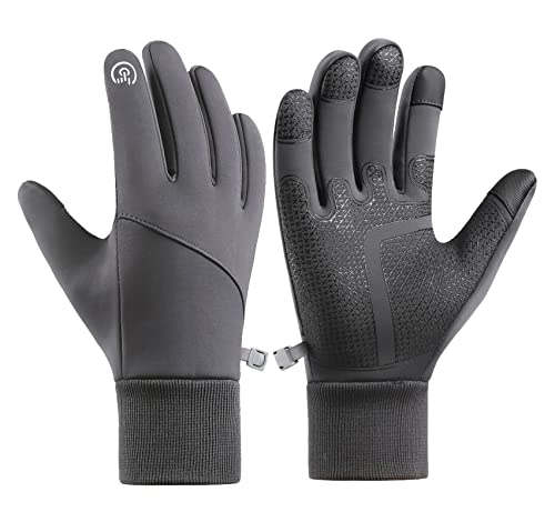 SUJAYU Winter Gloves Men & Women, Touch Screen Gloves Running Gloves Cycling Gloves Driving Gloves, Warm Gloves Waterproof Gloves - color: Grey, size: Large