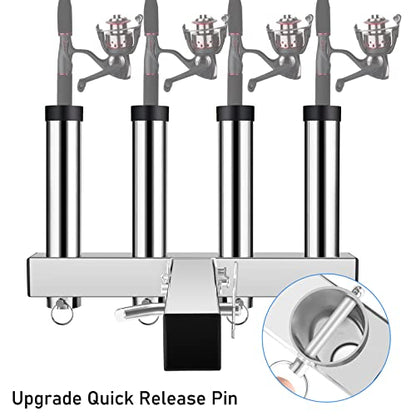Stainless Steel Hitch Fishing Rod Holder, GADFISH Hitch Mount Rod Holder, 4 Link Tube for 2" Hitch Receivers with Quick Release Pin,Truck Adjustment Fishing Rod Rack, Fishing Pole Holder