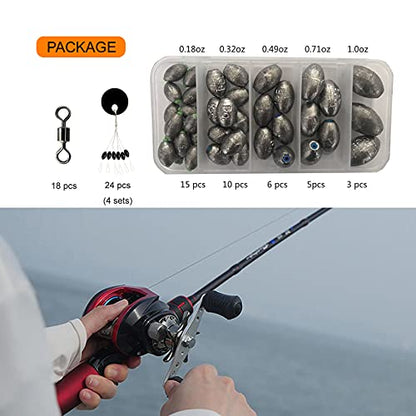 Egg Fishing Sinkers Weights Assortment Lead Oval Shape Bass Casting Worm Bullet Tackle for Saltwater Freshwater Fishing - style: Stopper-barrel-swivels