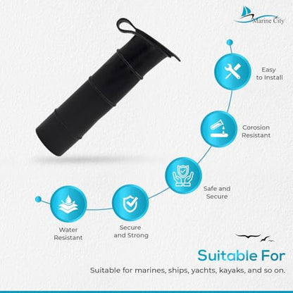 MARINE CITY Black Liner Injection Molded PVC Rod Holder with Cover, Water-Resistant, Durable, Easy to Install, for Yachts, Boats, Kayaks & More