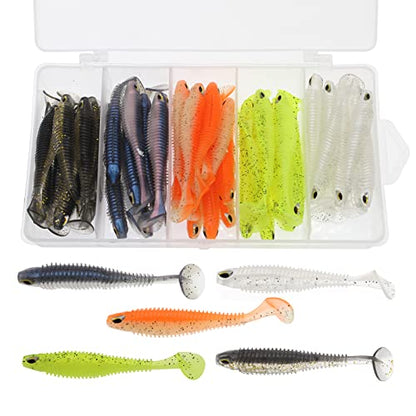 50 Pcs Soft Plastic Fishing Lures, 2.75"/3.15" Paddle Tail Minnow Shad Worms Swimbaits for Bass Fishing Texas Rigs Trout Crawfish Fishing for Saltwater Freshwater - color: Paddle Tail 50pcs
