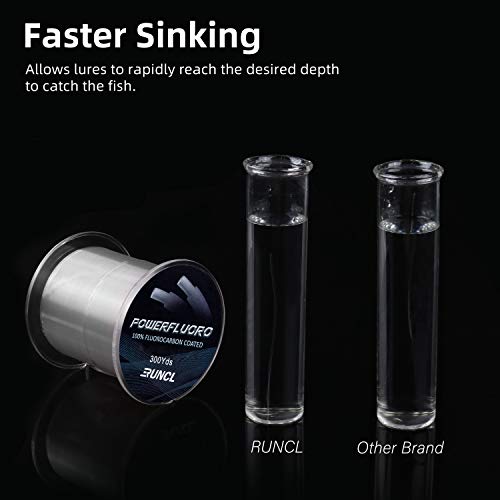 RUNCL Fluorocarbon Fishing Line, PowerFluoro Clear Ice Fishing Leader Line - Virtually Invisible, Faster Sinking, Extra Sensitivity, 300/500/1000yds, 5-32lb Break Strength, Fishing Gifts - size: 5 lb - 1000 yds