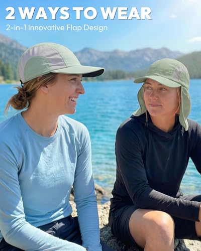 Mens Sun Hat with Breathable Mesh Sun Hats for Men Sun Protection Fishing Hat with Neck Flap for Hiking Cycling - color: Grayish Green