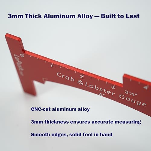 Crab Gauge & Lobster Ruler – 3mm Thick Aluminum Measuring Tool, Heavy-Duty Crab Ruler for Dungeness, Red Rock, Blue Crab & Lobster – Applicable for WA, OR, CA & Atlantic/Gulf States - color: Red