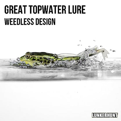 LUNKERHUNT - Frog Bait for Bass Fishing | Soft Hollow Body Weedless Frog for Bass Fishing and Trout | Weedless Realistic Bait Frog Lure, Freshwater with Sharp Hooks Lures and Double Propellers Feet - style: Pearl