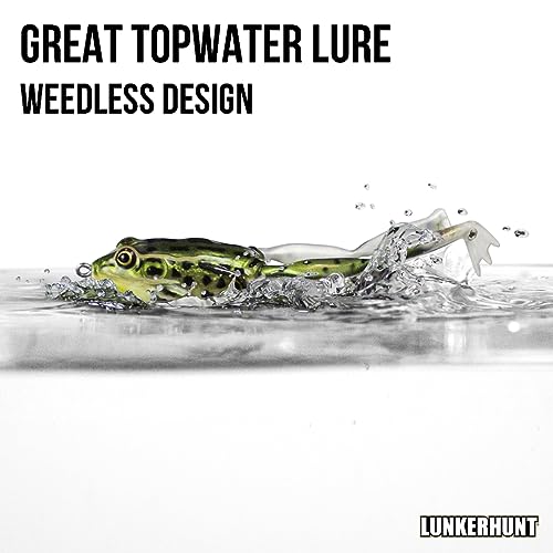 LUNKERHUNT - Frog Bait for Bass Fishing | Soft Hollow Body Weedless Frog for Bass Fishing and Trout | Weedless Realistic Bait Frog Lure, Freshwater with Sharp Hooks Lures and Double Propellers Feet - style: Leopard