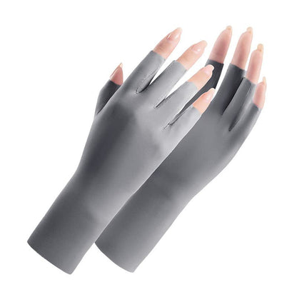 Utaly Women Sunblock Fingerless Gloves Non-Slip UV Protection Driving Riding Summer Outdoor Gloves for Women Girls - color: Grey